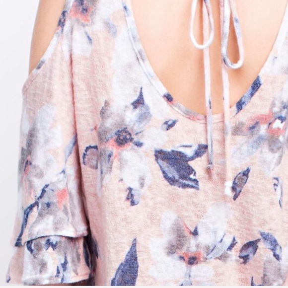 LAST 1! French Terry Floral Cold Shoulder Top - Picture 6 of 8